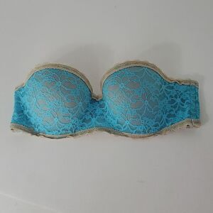 aerie Teal Lace Strapless Underwire Bra Size 34B